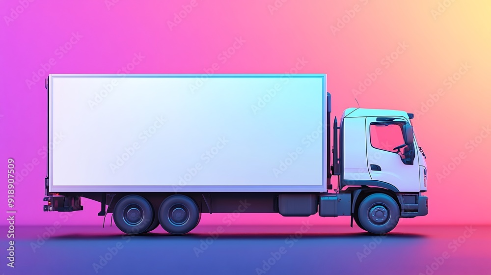 White Delivery Truck on a Neon Background White Delivery Truck on a Neon Background