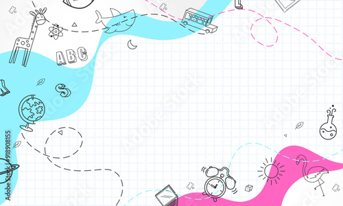 Back to school text with school elements and items, banner design vector.