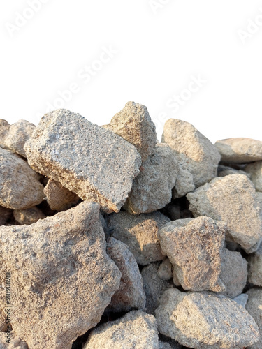 pile of stone fragments isolated white background