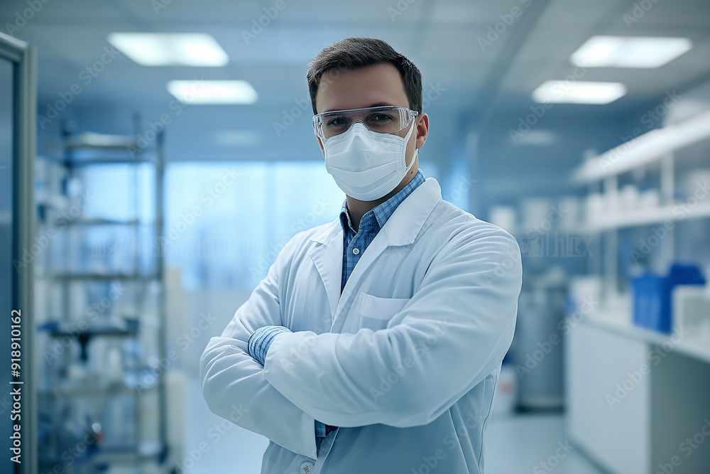 Scientist in protective gear working in a high-tech laboratory, highlighting the importance of precision and safety in scientific research. Scientist in protective gear working in a high-tech laboratory, highlighting the importance of precision and safety in scientific research.