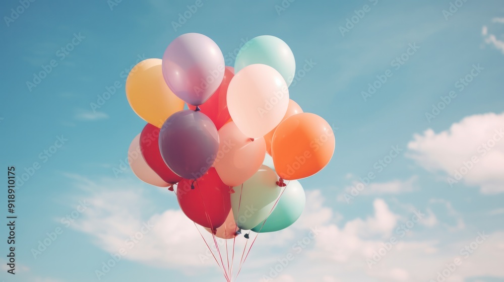 Multi-colored balloons being held by a hand, Multi-colored balloons being held by a hand,
