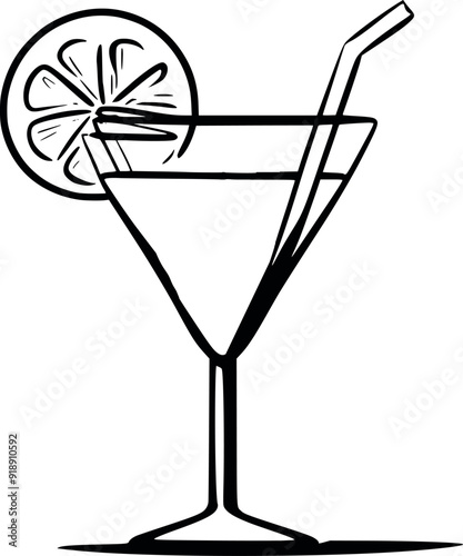 Continuous outline cocktail wine glass symbol concept drink alcoholic vermouth line art on white background generated Ai