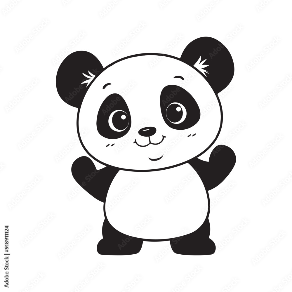 Obraz premium Giant panda Outline Design, Giant panda Clipart, Cute Giant panda illustration in black and white 