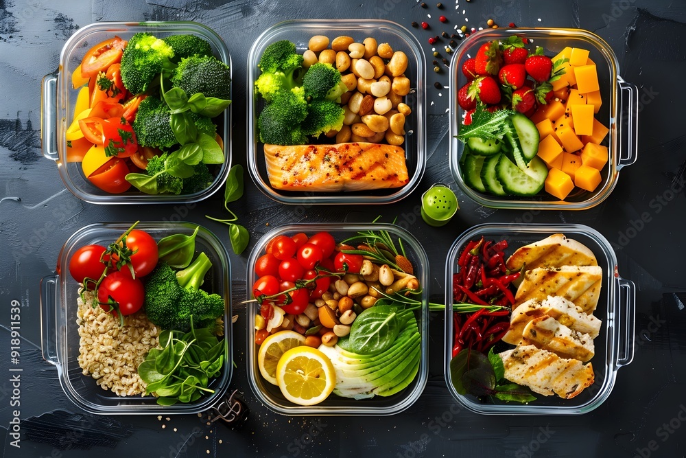 Healthy Meal Prep Containers with Various Ingredients. Healthy Meal Prep Containers with Various Ingredients.