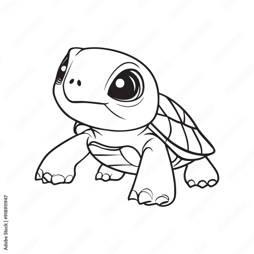 Fototapeta premium Turtle Outline Design, Turtle Clipart, Cute Turtle illustration in black and white 