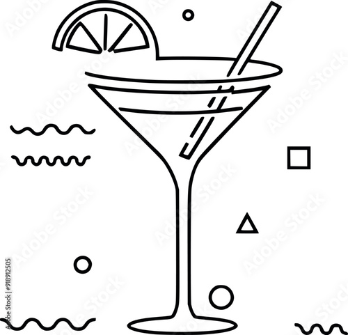 Continuous outline cocktail wine glass symbol concept drink alcoholic vermouth line art on white background generated Ai