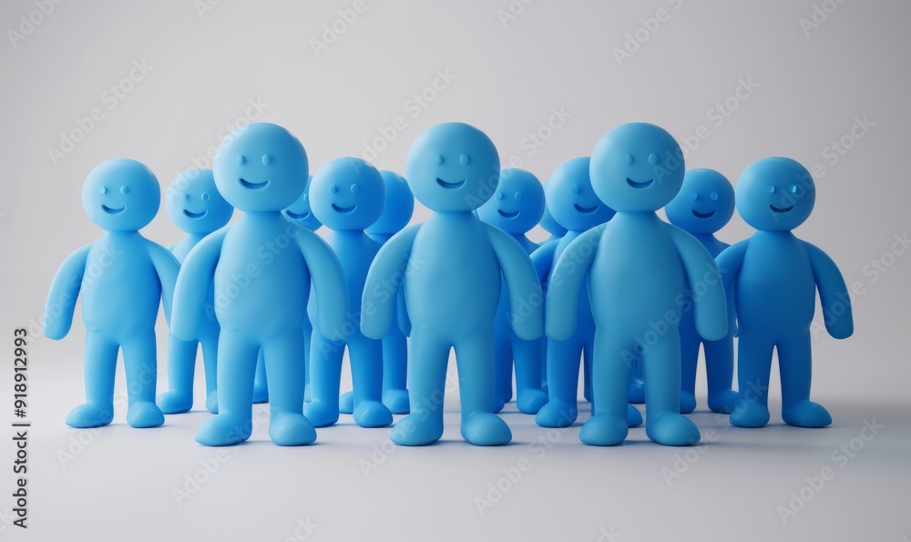 holding 3D rendering group of blue people holding 3D rendering group of blue people