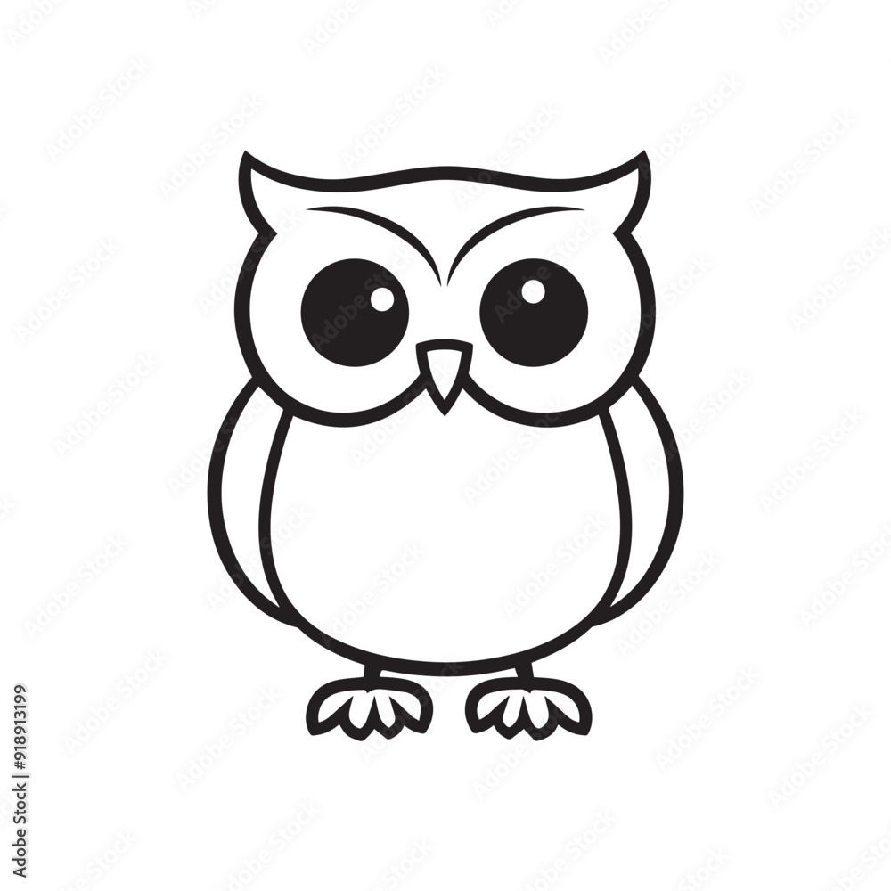 Fototapeta premium Owl Outline Design, Owl Clipart, Cute Owl illustration in black and white 