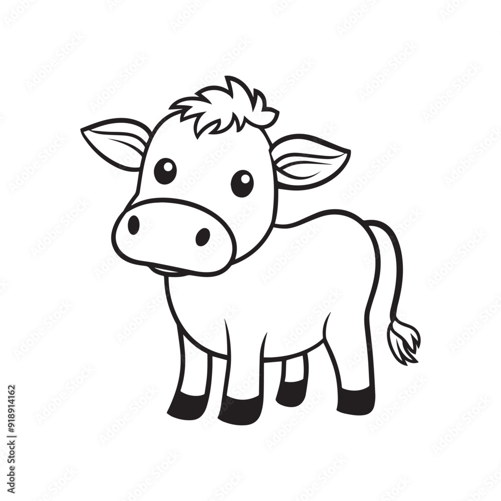 Cow Outline Design, Cow Clipart, Cute Cow illustration in black and white 
