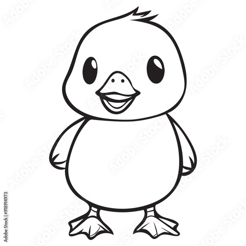 Duck Outline Design, Duck Clipart, Cute Duck illustration in black and white 
