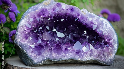 stunning glistening amethyst geode natural semi precious stone crystal photo