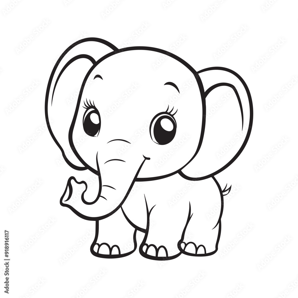Naklejka premium Elephant Outline Design, Elephant Clipart, Cute Elephant illustration in black and white 