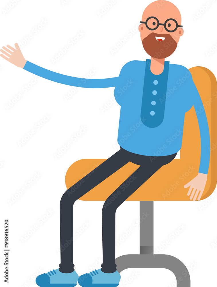 Bald Man Character Sitting on Office Chair
Bald Man Character Sitting on Office Chair