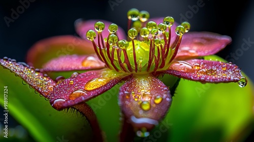 Close-up of Drosophyllum lusitanicum, dewy pine carnivorous plant photo