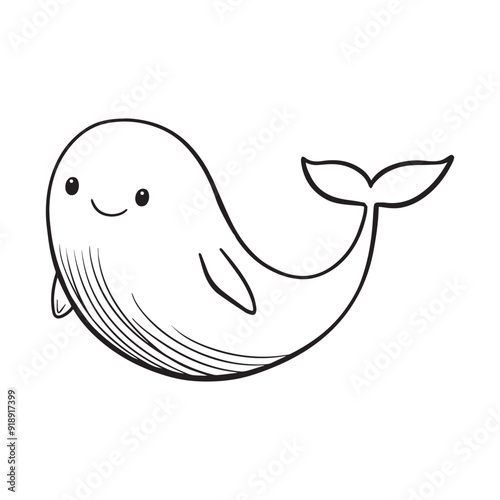 Whale Outline Design, Whale Clipart, Cute Whale illustration in black and white 
