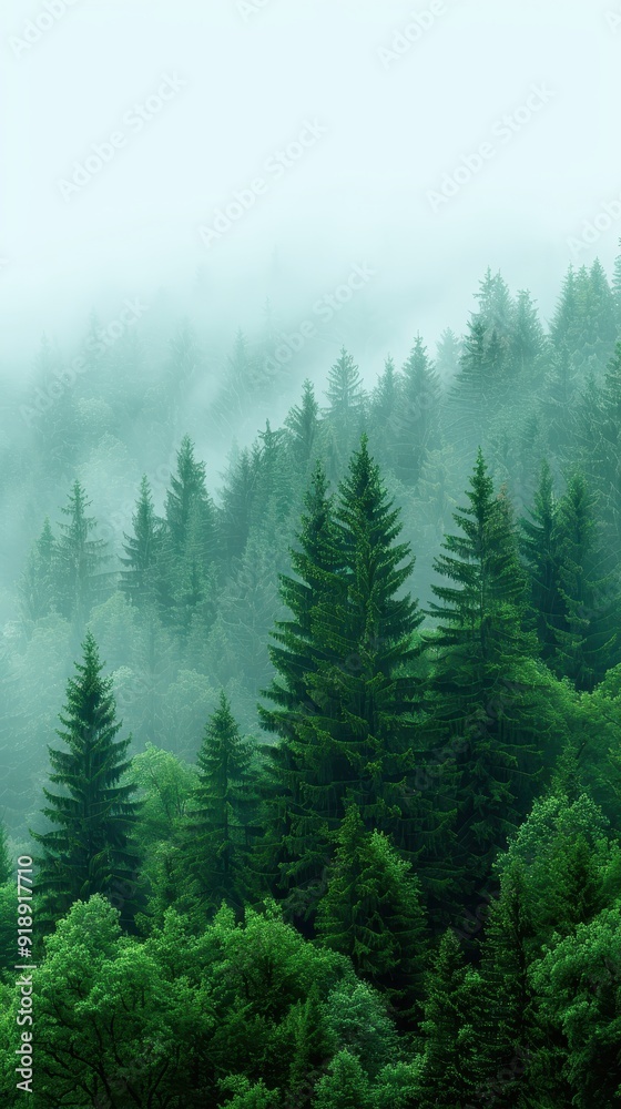 A serene misty forest scene showcasing vibrant green trees shrouded in fog, ideal for nature and tranquility themes. A serene misty forest scene showcasing vibrant green trees shrouded in fog, ideal for nature and tranquility themes.