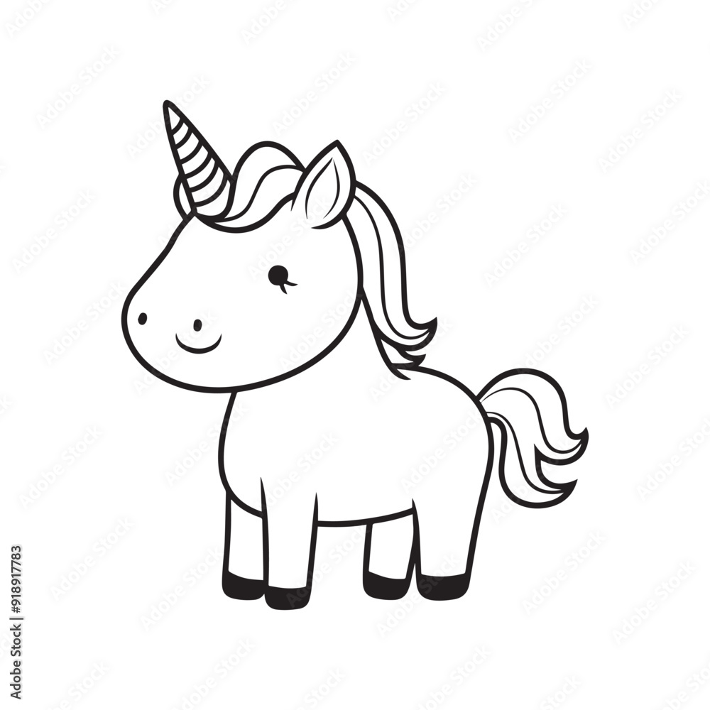 Fototapeta premium Unicorn Outline Design, Unicorn Clipart, Cute Unicorn illustration in black and white