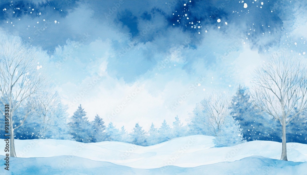 sky at winter in watercolor effect with space landscape with snow