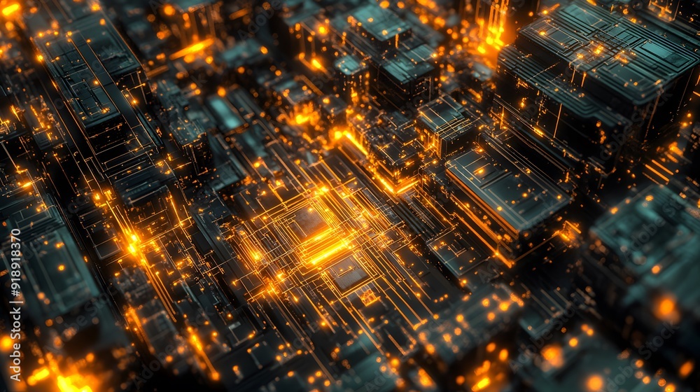 Fototapeta premium 31. High-tech abstract geomatics with interconnected circuits and bright highlights