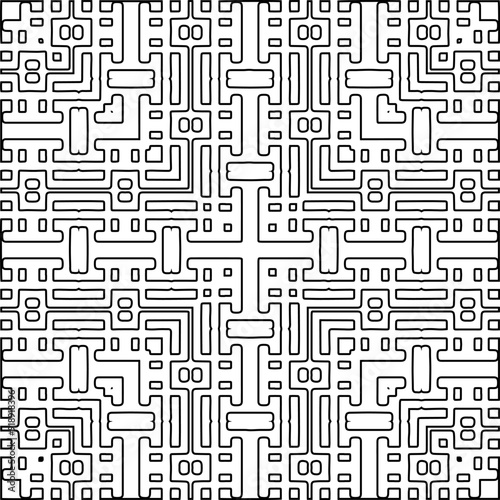 Vector pattern with symmetrical elements . Modern stylish abstract texture. Repeating geometric tiles from striped elements.Black and white pattern.