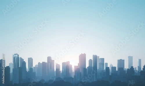 Minimalist cityscape, silhouette of buildings with clear sky, modern and clean