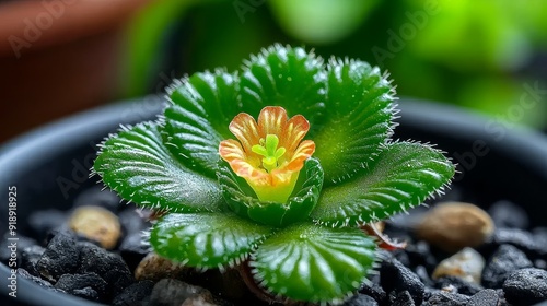 Close-up of Wolffia globosa, world's smallest flowering plant photo