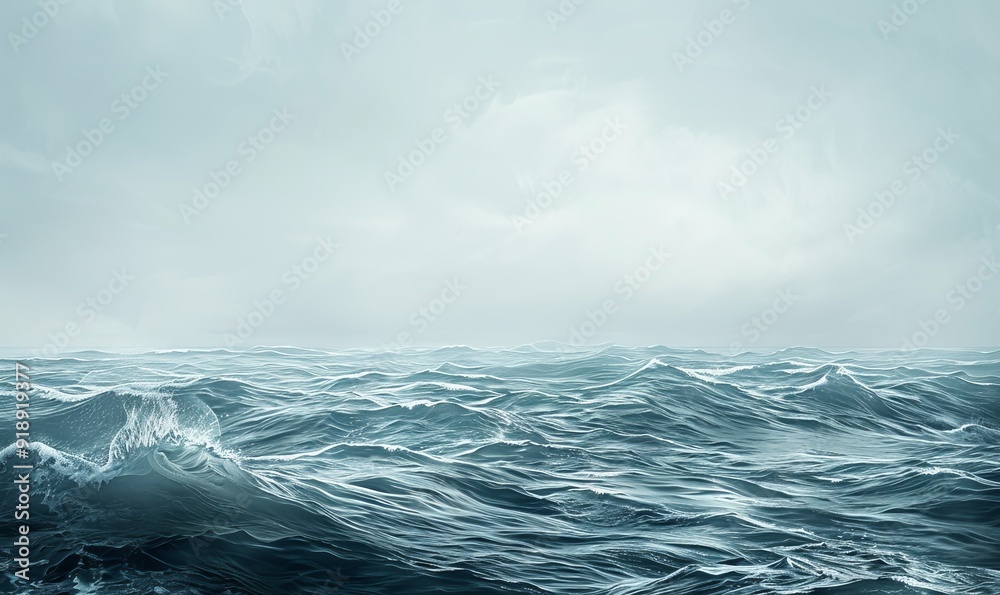 Fototapeta premium Minimalist seascape capturing the essence of ocean waves with gentle brushstrokes and a limited color palette, inviting viewers into a serene maritime scene