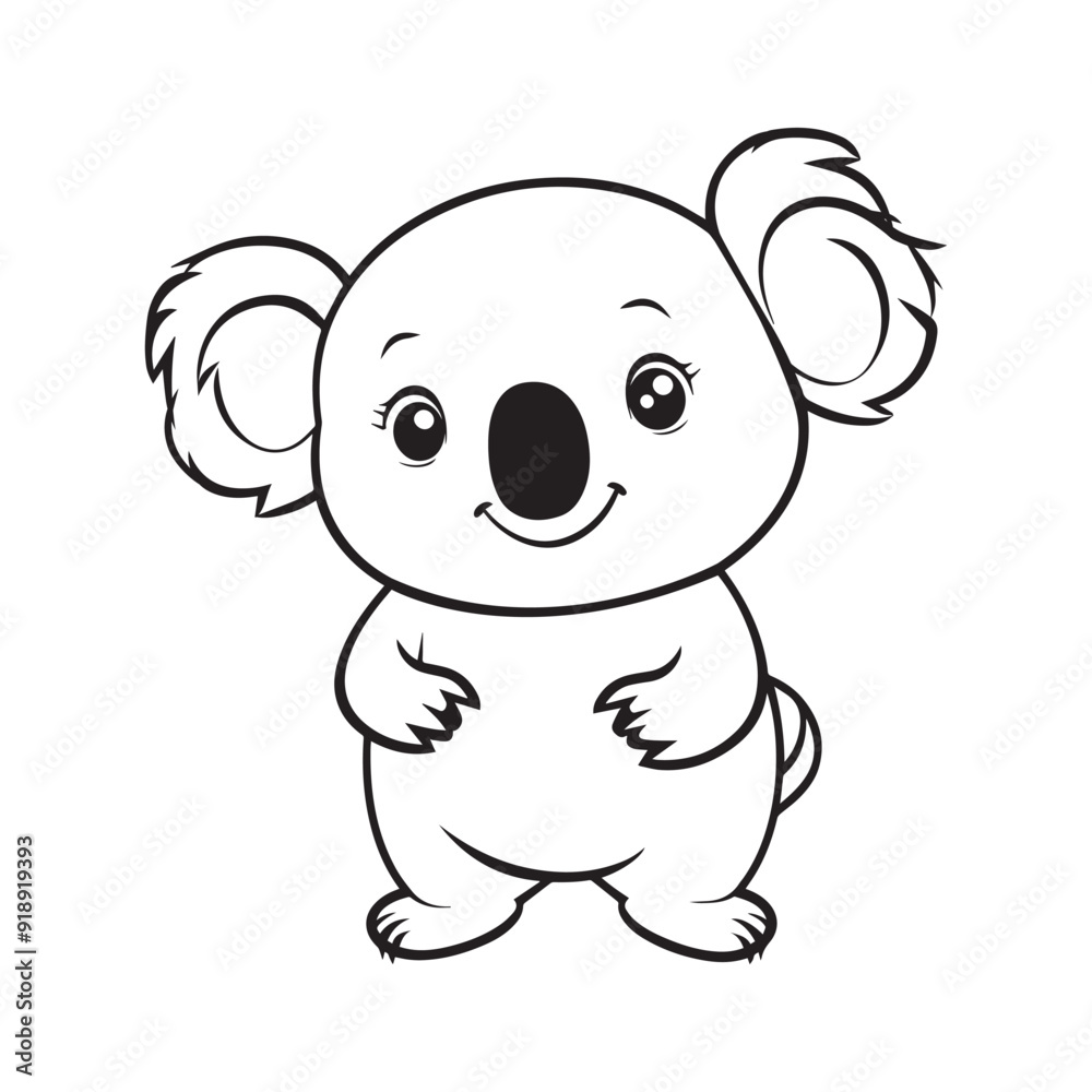 Koala Outline Design, Koala Clipart, Cute Koala illustration in black and white Koala Outline Design, Koala Clipart, Cute Koala illustration in black and white