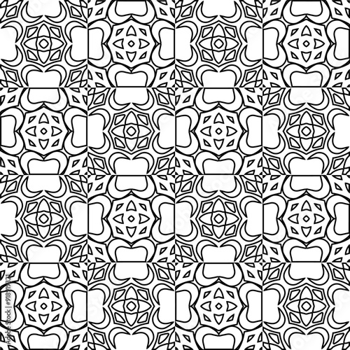 Vector pattern with symmetrical elements . Modern stylish abstract texture. Repeating geometric tiles from striped elements.Black and white pattern.