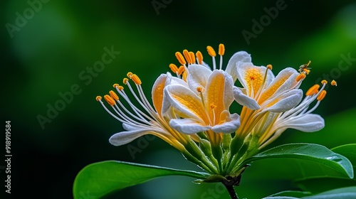 Close-up of honeysuckle flower, sweet nectar visible