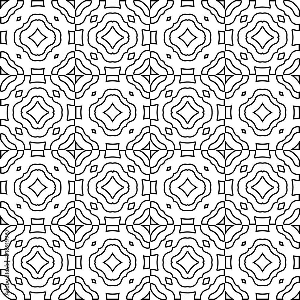 Fototapeta premium Vector pattern with symmetrical elements . Modern stylish abstract texture. Repeating geometric tiles from striped elements.Black and white pattern.