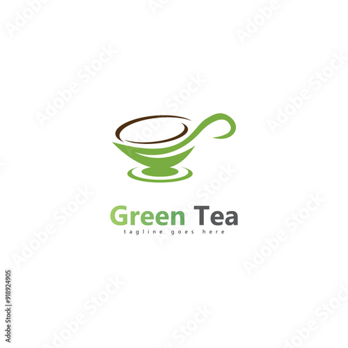 coffee shop logo template design  green tea logo