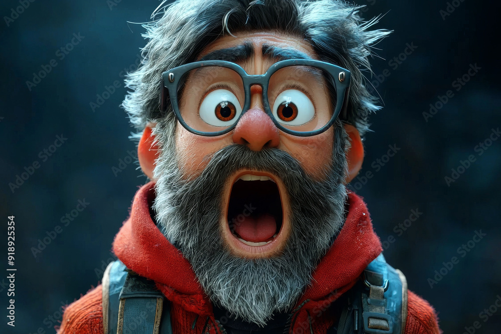 Shocked scared amazed cartoon character adult man male guy person portrait in 3d style design on light background. Human people feelings expression concept Shocked scared amazed cartoon character adult man male guy person portrait in 3d style design on light background. Human people feelings expression concept