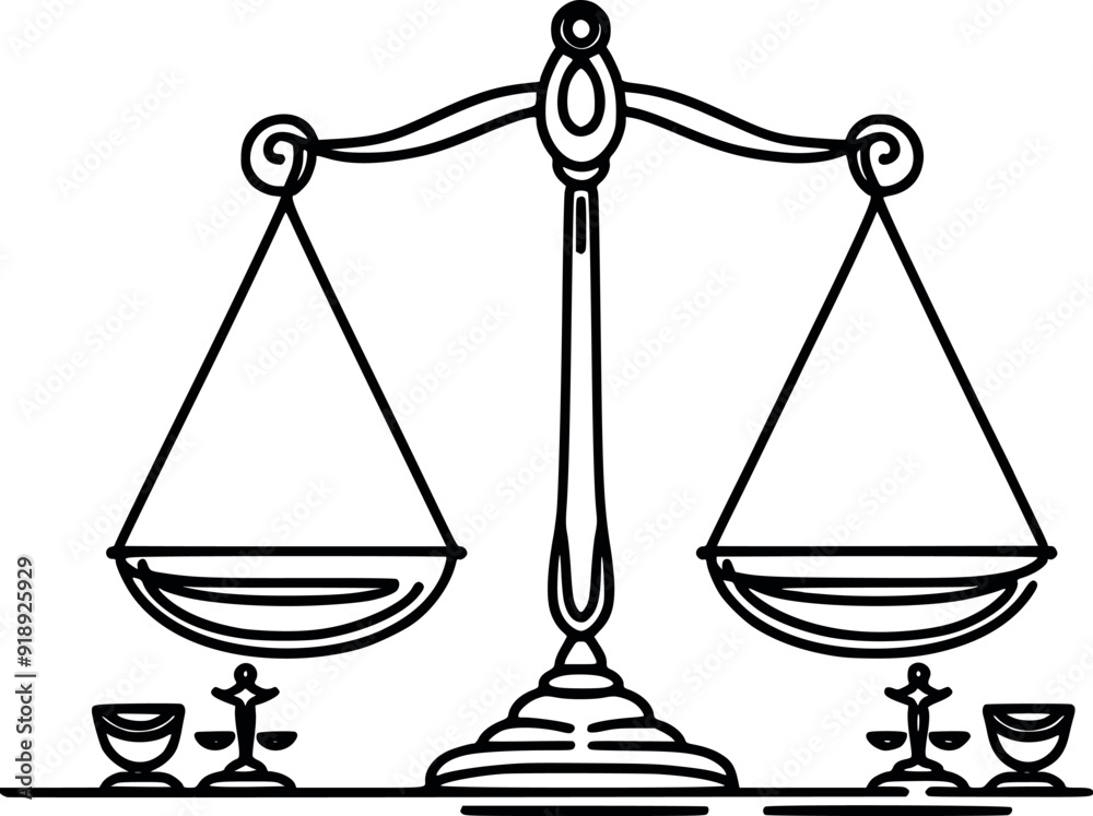 Continuous Line draw Scales of Justice Icon vector illustration on white background generated Ai Continuous Line draw Scales of Justice Icon vector illustration on white background generated Ai