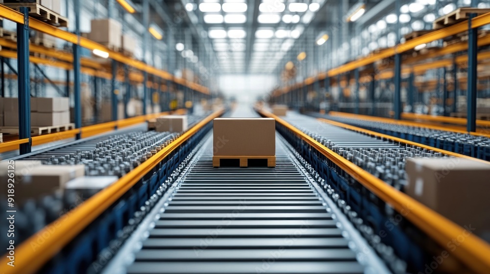 A high-resolution 3D animation of a modern logistics center showcasing advanced automated systems and high-tech machinery in a spacious, brightly lit warehouse environment. The image captures the A high-resolution 3D animation of a modern logistics center showcasing advanced automated systems and high-tech machinery in a spacious, brightly lit warehouse environment. The image captures the
