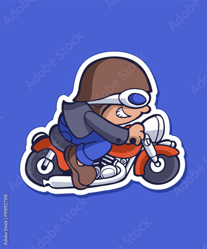 Little Biker Cartoon Design Sticker