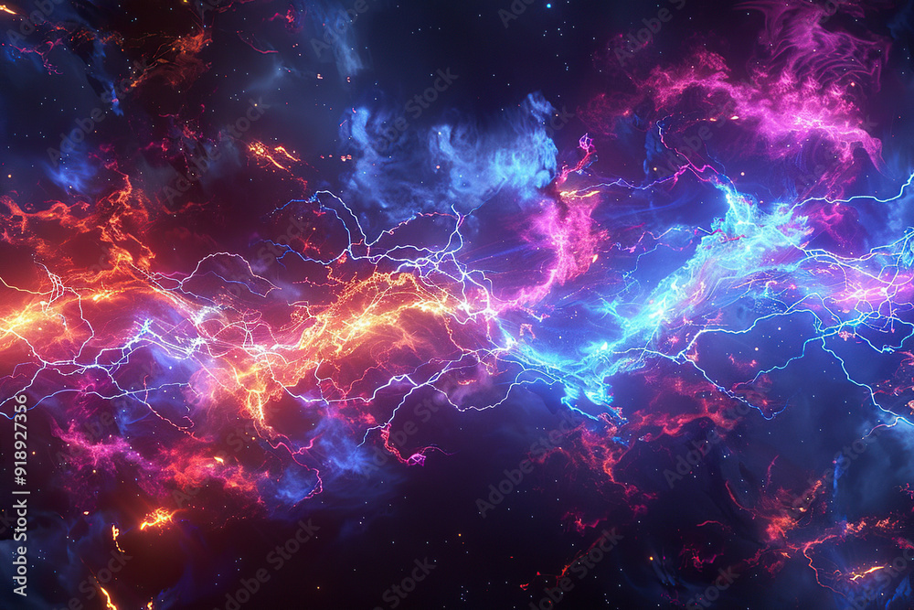 Generative ai on theme of scary bright electric lightning bolt with branches in the night dark sky Generative ai on theme of scary bright electric lightning bolt with branches in the night dark sky