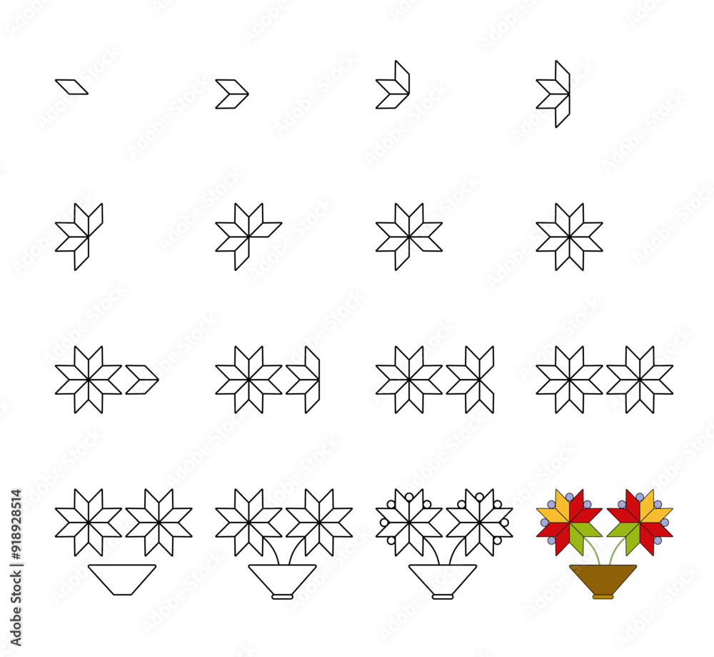 Worksheet easy guide to drawing cartoon flowers. Developing kids skills for drawing and coloring. Worksheet easy guide to drawing cartoon flowers. Developing kids skills for drawing and coloring.
