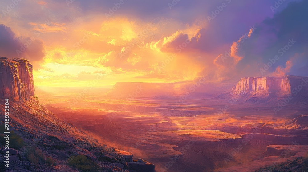 Sunset over a Canyon in a Desert Landscape Sunset over a Canyon in a Desert Landscape