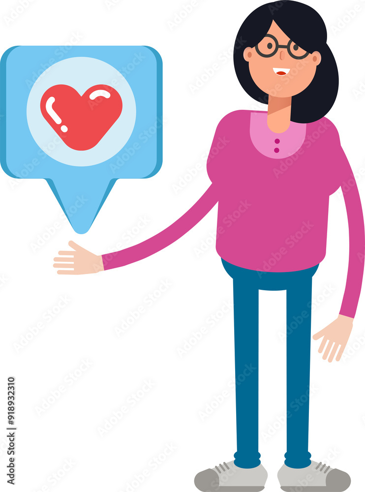 Woman Character and Heart Message
Woman Character and Heart Message
