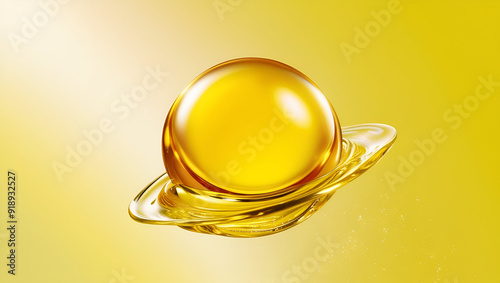 Vibrant golden yellow bubble of oil or serum igolden yellow bubble oil or serum isolated on  Cosmetic oil or Cosmetic Essence Liquid ,  photo