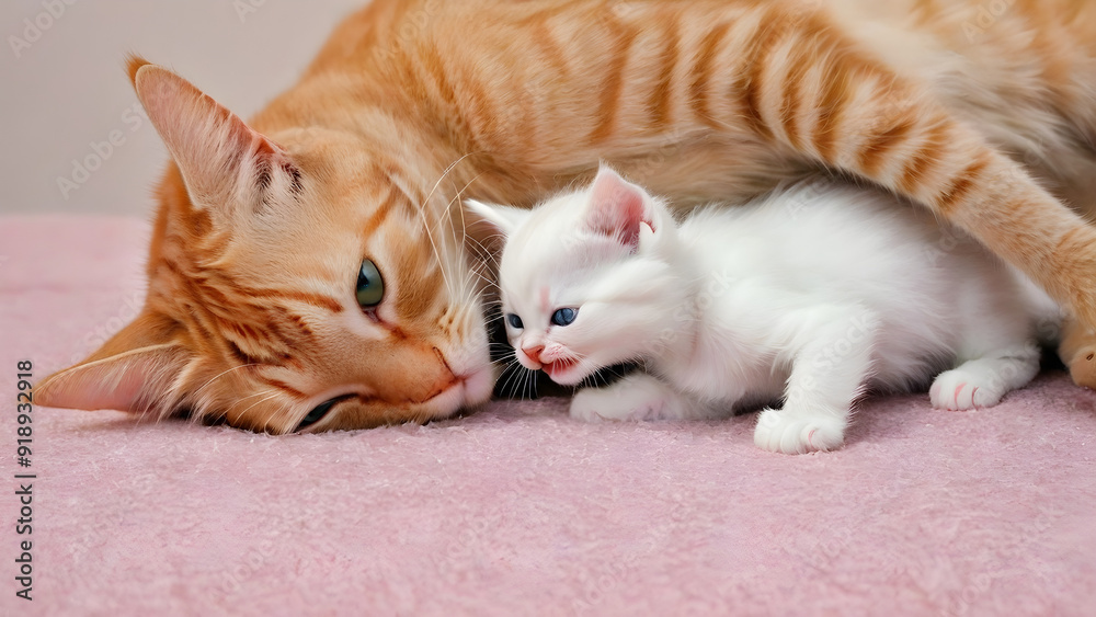 Adorable kitten and Mommy cat, Cat love, National cat day, ai generated Adorable kitten and Mommy cat, Cat love, National cat day, ai generated