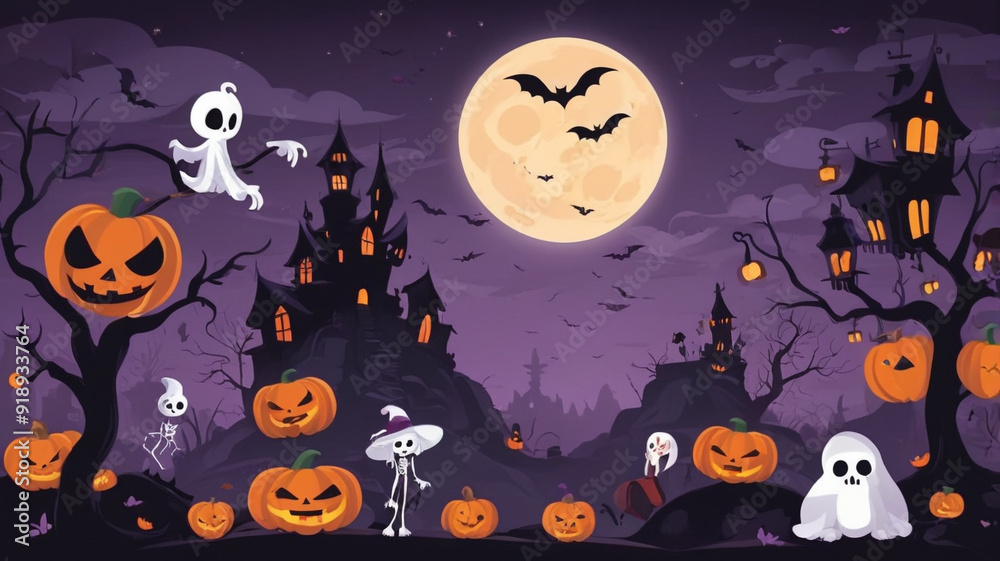 halloween cartoon vectors, 2d, flat, cute