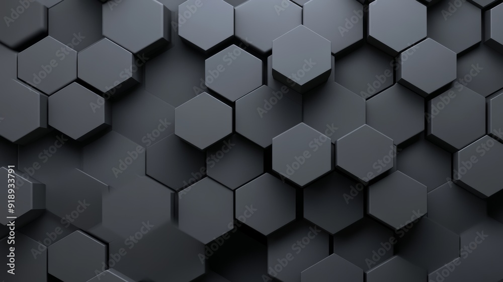 Abstract hexagonal pattern, shades of grey from light to dark, sleek and polished look, minimalist and modern aesthetic