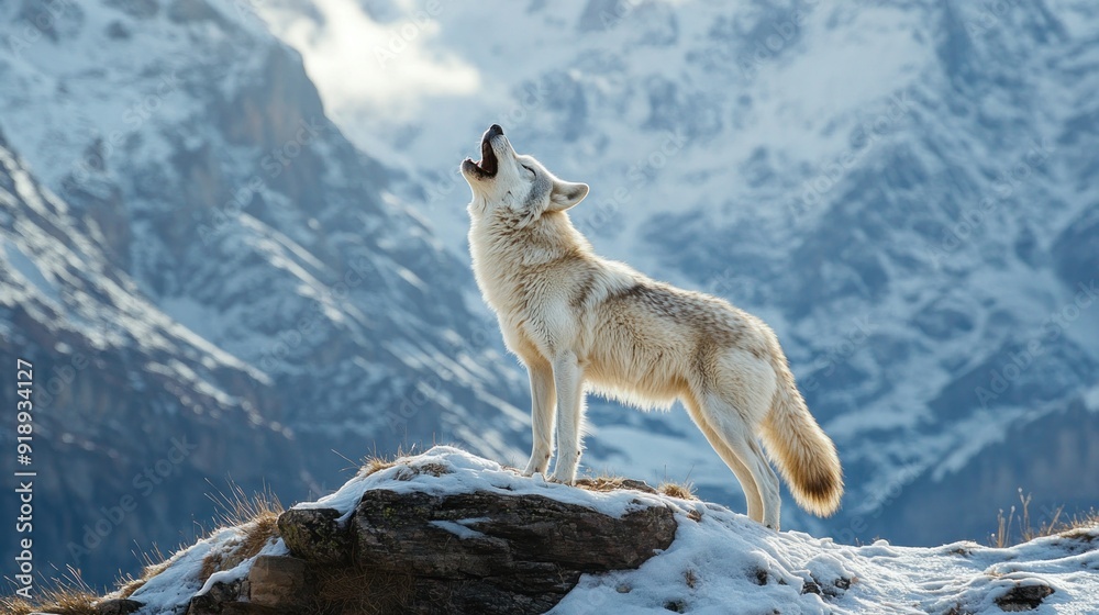 A Majestic Arctic Wolf Howling on a Snowy Mountaintop A Majestic Arctic Wolf Howling on a Snowy Mountaintop