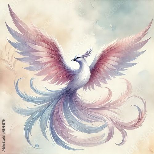 水彩画風　美しい鳳凰