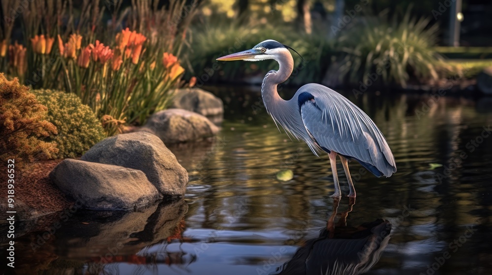 Fototapeta premium Great Blue Heron Standing in a Pond