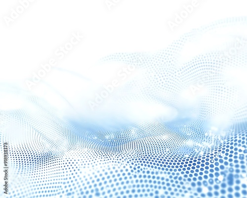Array of particles flowing, dynamic sound wave. 3d vector illustration. mesh round dots, beautiful relaxing