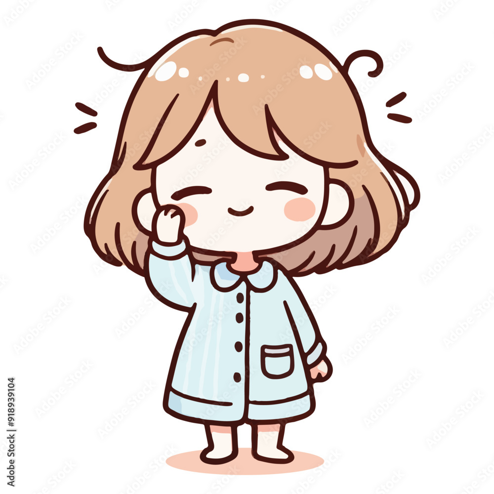 A little kid girl happy face wakes up in the morning, white background. Illustration A little kid girl happy face wakes up in the morning, white background. Illustration