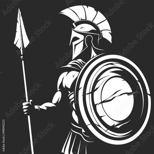 Spartan Silhouette Black And White Icon Vector Illustration.